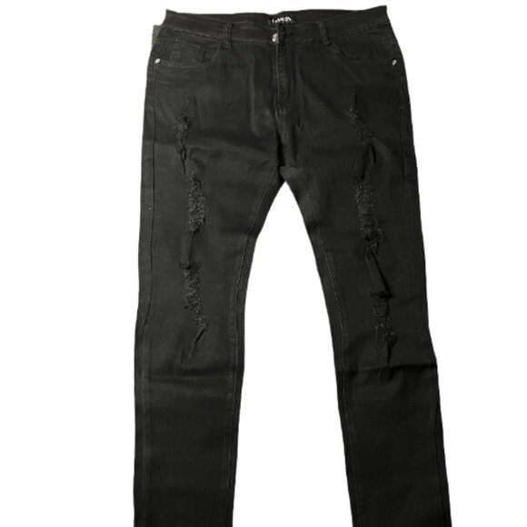 Men's Distressed Skinny Black Jeans – Modern Slim Fit Denim Trousers - Picture 1 of 3